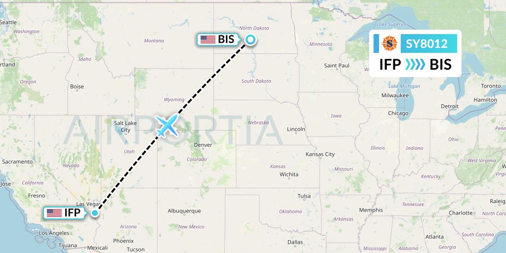 SY8012 Sun Country Airlines Flight Map: Bullhead City to Bismarck