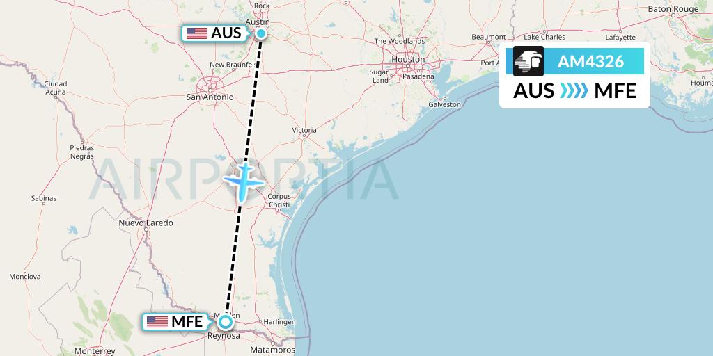 AM4326 Aeromexico Flight Map: Austin to McAllen