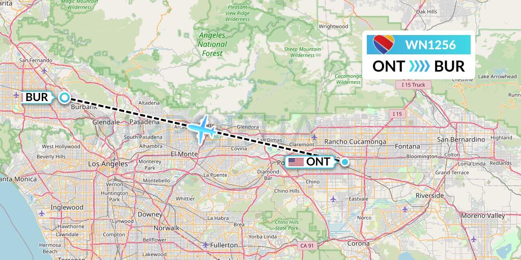 WN1256 Southwest Airlines Flight Map: Ontario to Burbank