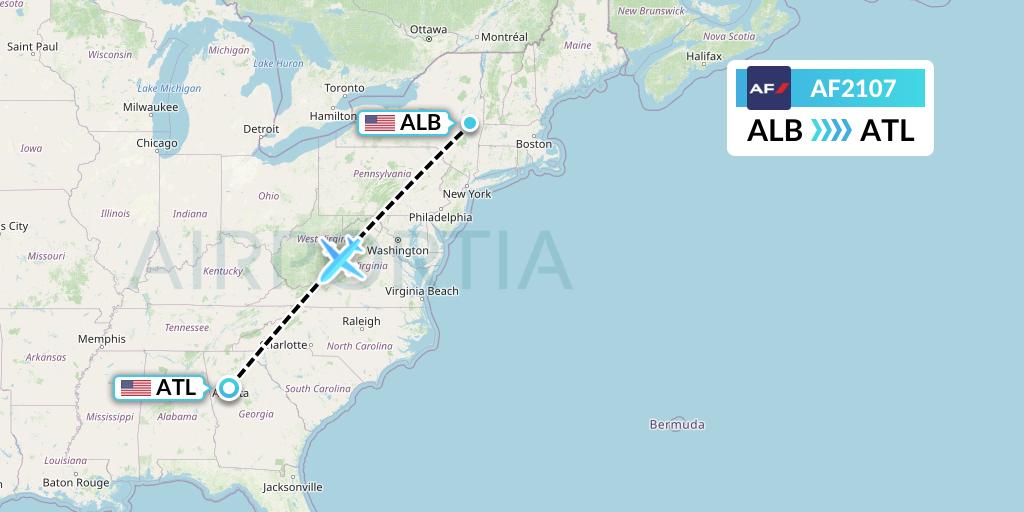 AF2107 Air France Flight Map: Albany to Atlanta