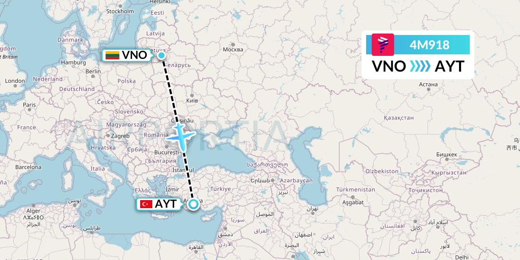 4M918 LATAM Airlines Argentina Flight Map: Vilnius to Antalya