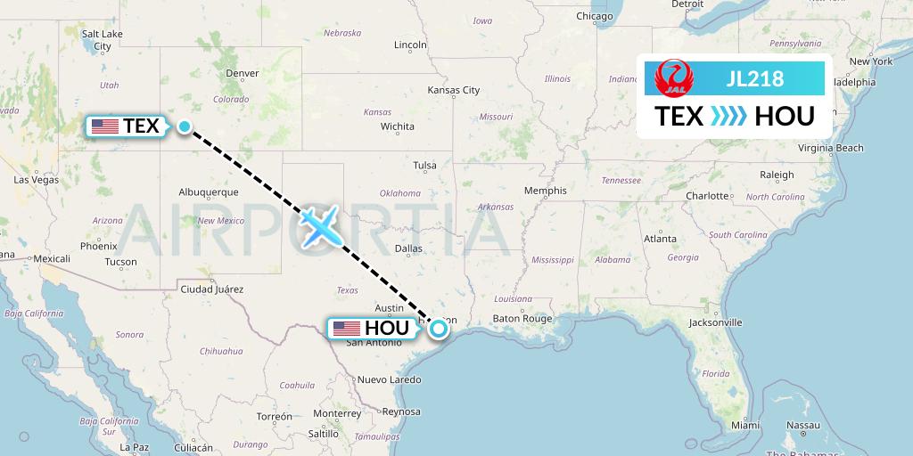 JL218 Japan Airlines Flight Map: Telluride to Houston