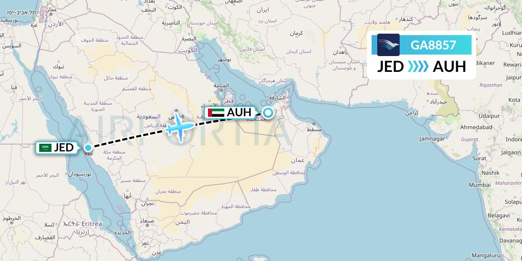GA8857 Garuda Indonesia Flight Map: Jeddah to Abu Dhabi