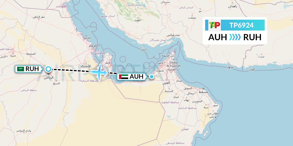 TP6924 TAP Portugal Flight Map: Abu Dhabi to Riyadh