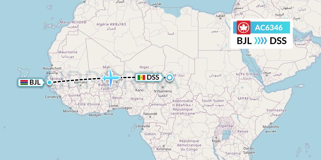 AC6346 Air Canada Flight Map: Banjul to Dakar