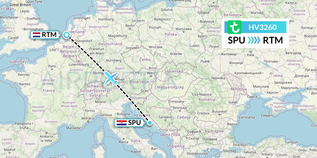 HV3260 Transavia Flight Map: Split to Rotterdam