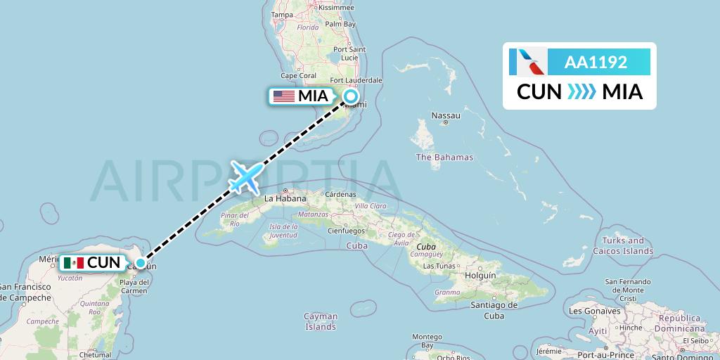 AA1192 American Airlines Flight Map: Cancun to Miami