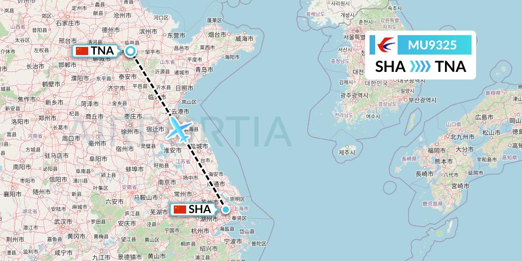 MU9325 China Eastern Airlines Flight Map: Shanghai to Jinan