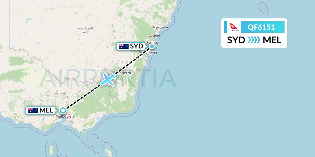 QF6151 Qantas Flight Map: Sydney to Melbourne