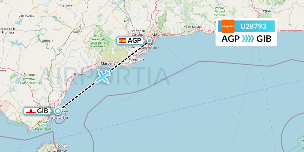 U28793 EasyJet Flight Map: Malaga to Gibraltar