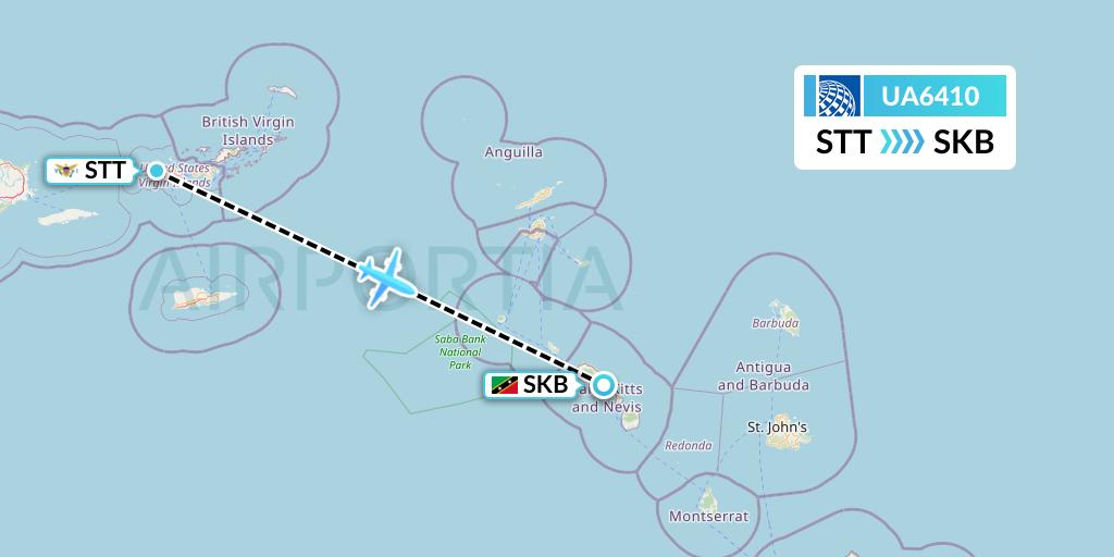 UA6410 United Airlines Flight Map: St. Thomas to Basseterre