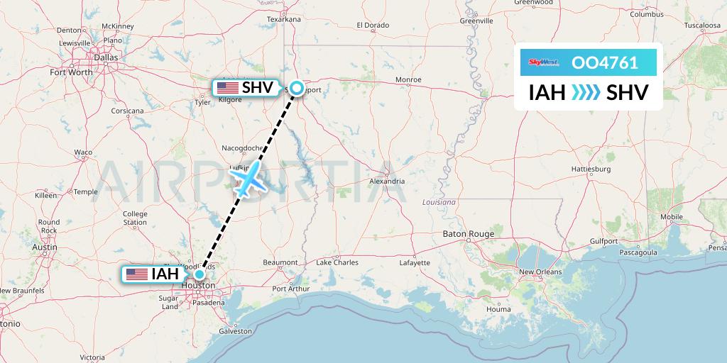 OO4761 SkyWest Airlines Flight Map: Houston to Shreveport