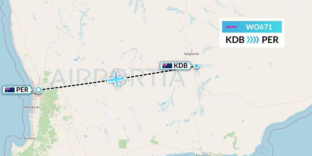 WO671 Swoop Flight Map: Kambalda to Perth