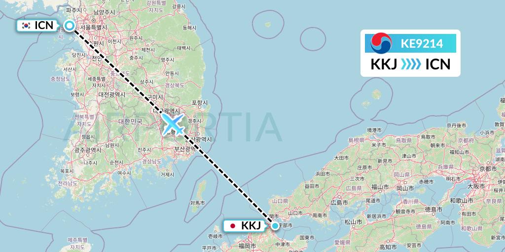 KE9214 Korean Air Flight Map: Kitakyushu to Seoul