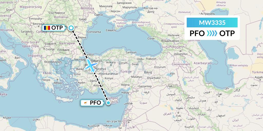 MW3335 Mokulele Flight Service Flight Map: Pafos to Bucharest