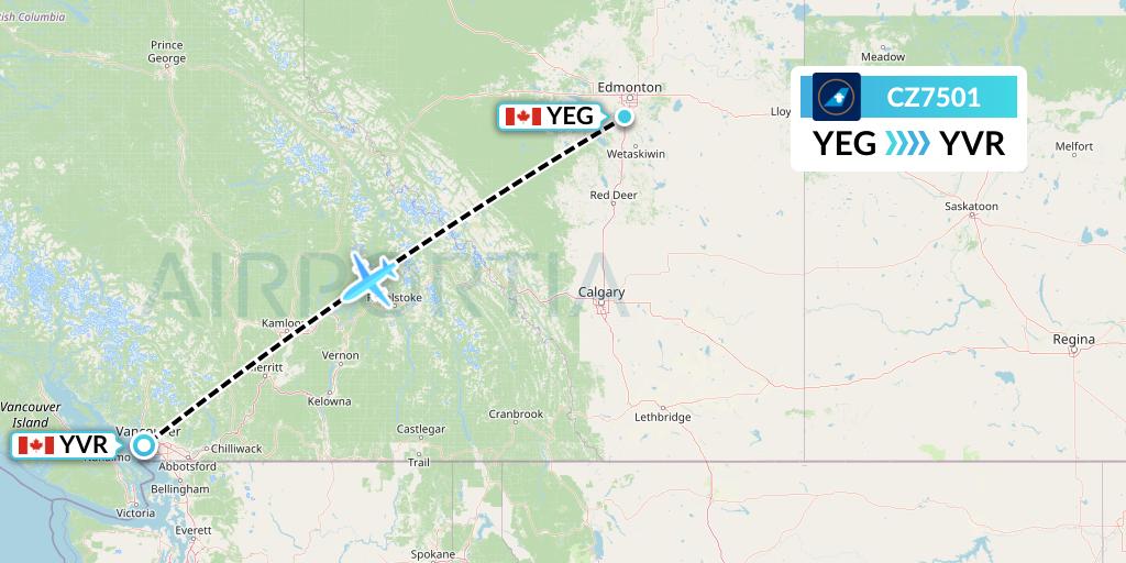 CZ7501 China Southern Airlines Flight Map: Edmonton to Vancouver