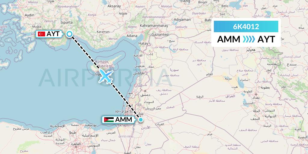 6K4012 Songbird Airways Flight Map: Amman to Antalya
