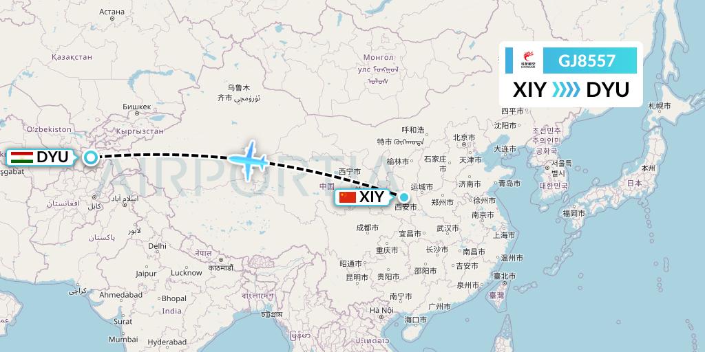 GJ8557 Loong Airlines Flight Map: Xi'an to Dushanbe