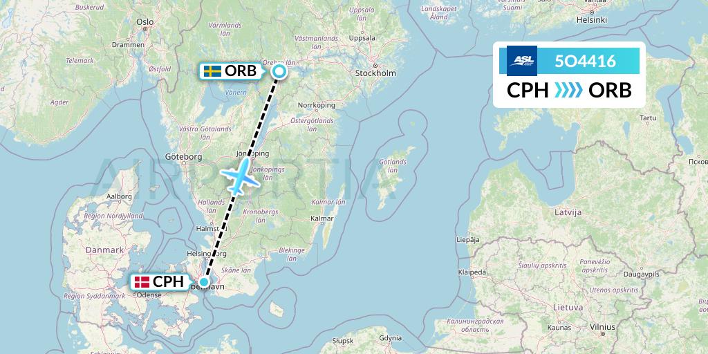 5O4416 ASL Airlines France Flight Map: Copenhagen to Orebro