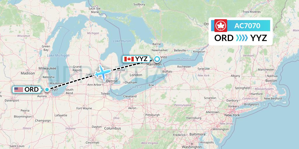 AC7070 Air Canada Flight Map: Chicago to Toronto