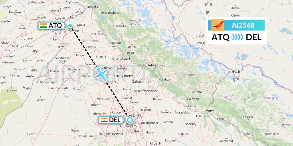 AI2568 Air India Flight Map: Amritsar to Delhi