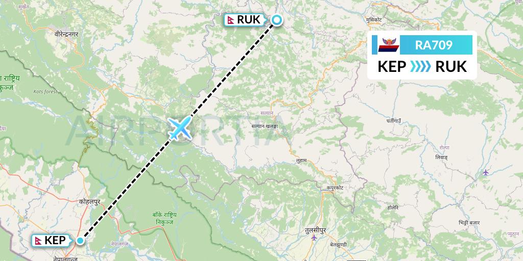 RA709 Royal Nepal Airlines Flight Map: Nepalgunj to Rukumkot