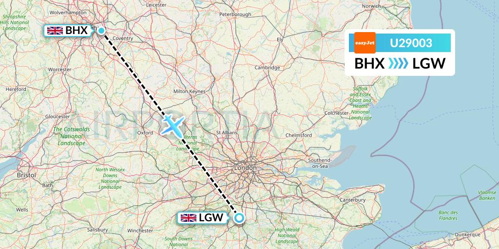 U29003 EasyJet Flight Map: Birmingham to London