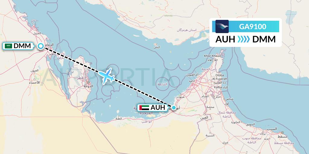 GA9100 Garuda Indonesia Flight Map: Abu Dhabi to Dammam