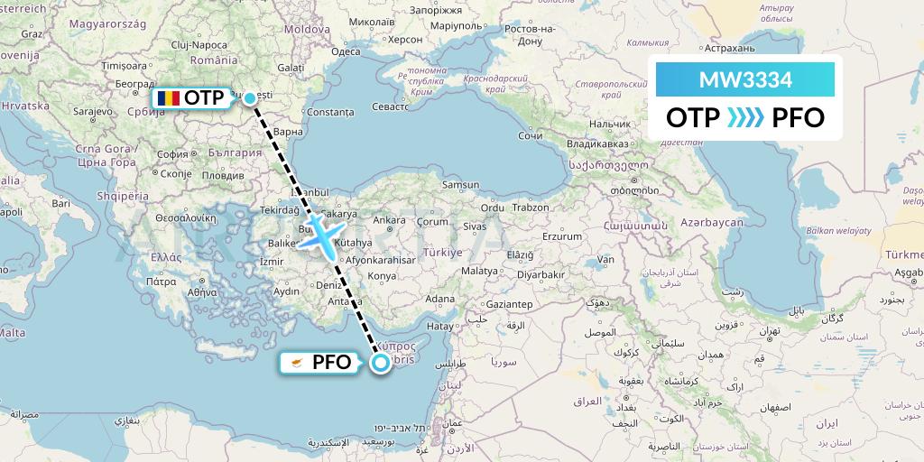 MW3334 Mokulele Flight Service Flight Map: Bucharest to Pafos