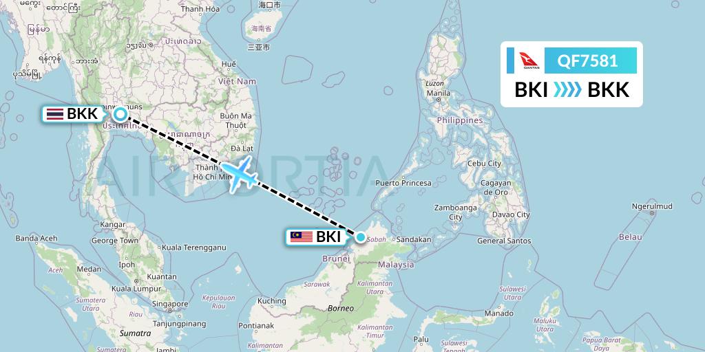 QF7581 Qantas Flight Map: Kota Kinabalu to Bangkok