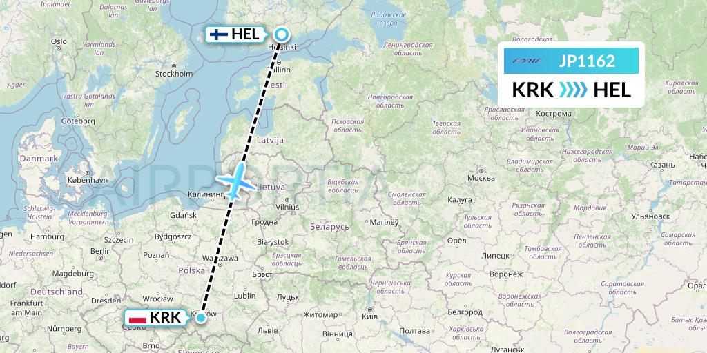 JP1162 Adria Airways Flight Map: Krakow to Helsinki