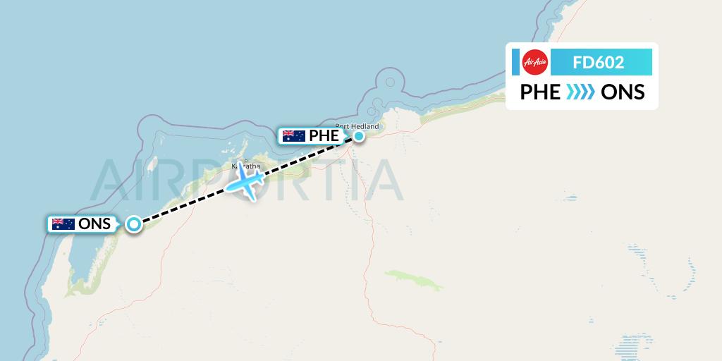FD602 Thai AirAsia Flight Map: Port Hedland to Onslow