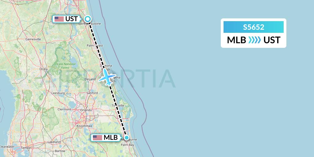 S5652 Star Air Flight Map: Melbourne to St. Augustine