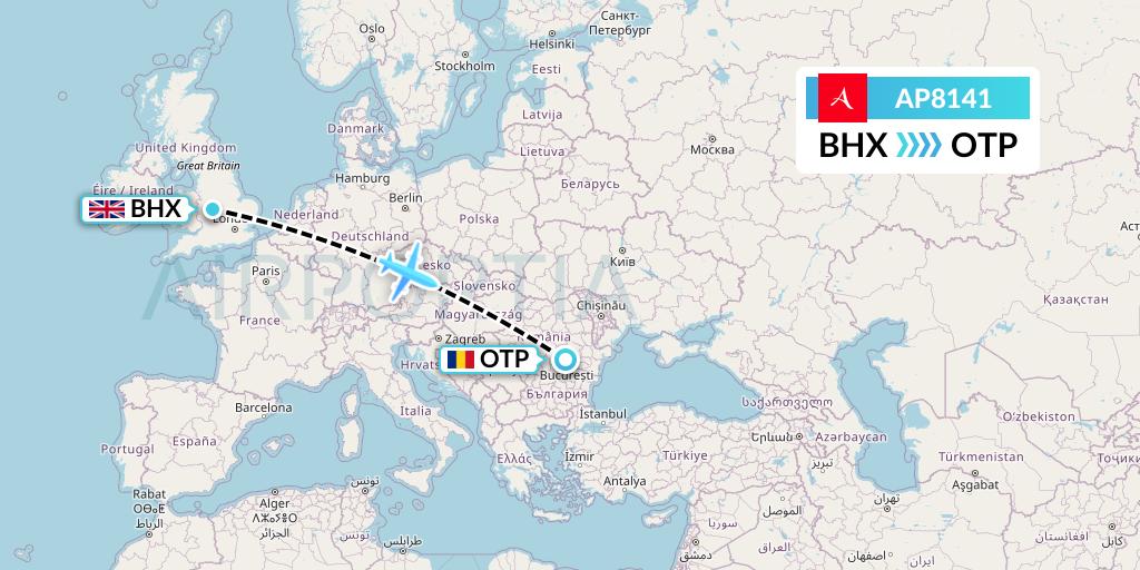AP8141 AlbaStar Flight Map: Birmingham to Bucharest