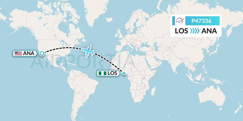 P47336 Air Peace Flight Map: Lagos to Anaheim