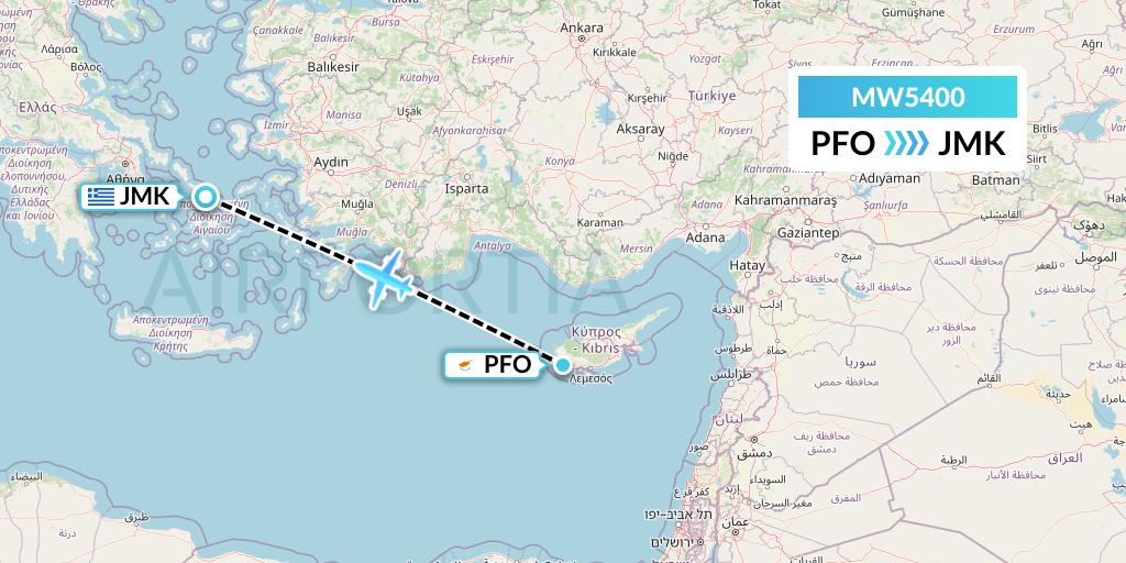 MW5400 Mokulele Flight Service Flight Map: Pafos to Mykonos