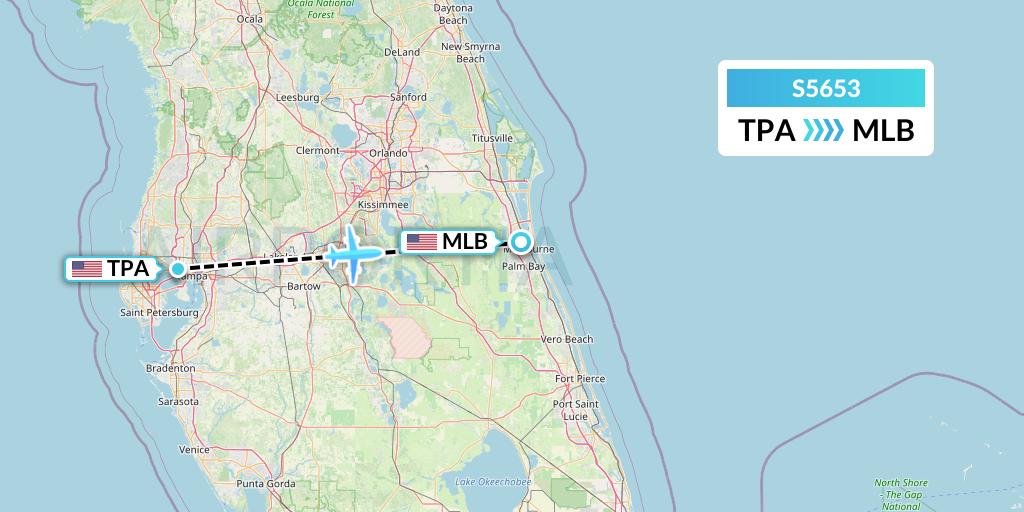 S5653 Star Air Flight Map: Tampa to Melbourne