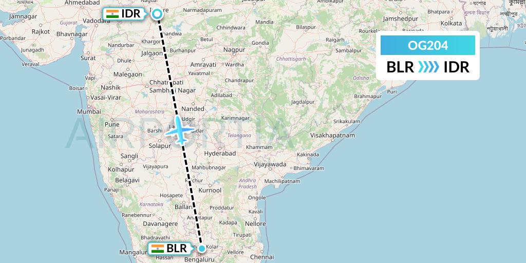 OG204 Fly Play Flight Map: Bangalore to Indore