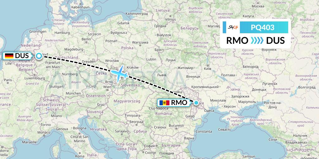 PQ403 SkyUp Airlines Flight Map: Chisinau to Dusseldorf
