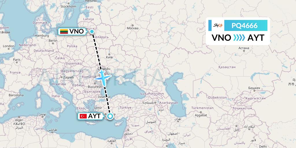PQ4666 SkyUp Airlines Flight Map: Vilnius to Antalya