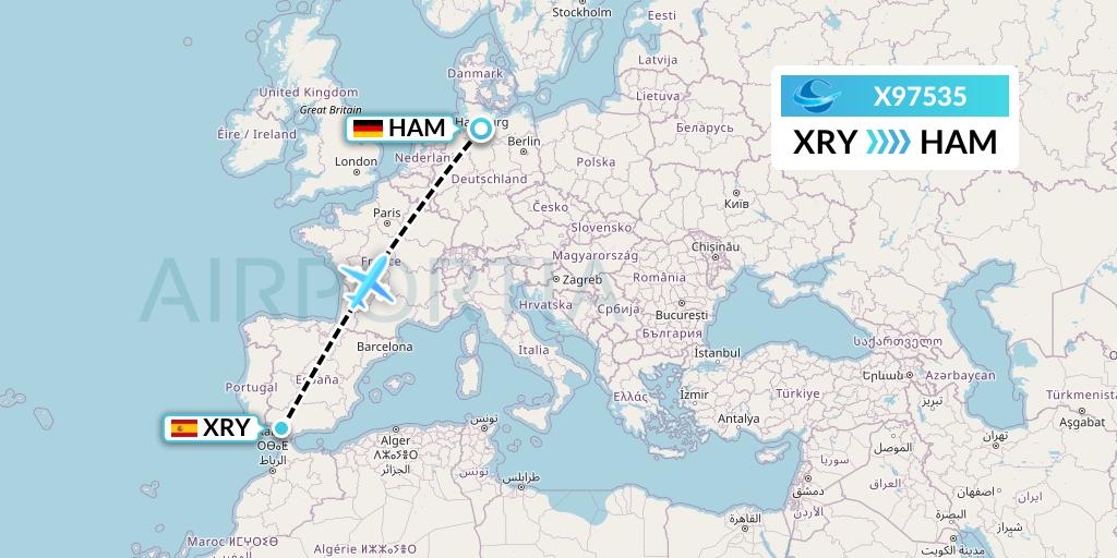 X97535 Avion Express Flight Map: Jerez to Hamburg
