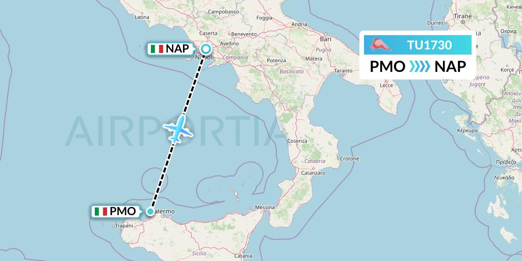 TU1730 Tunisair Flight Map: Palermo to Naples