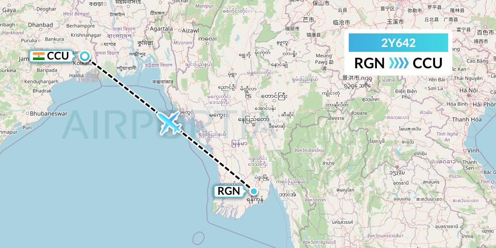 2Y642 PT. My Indo Airlines Flight Map: Yangon to Kolkata