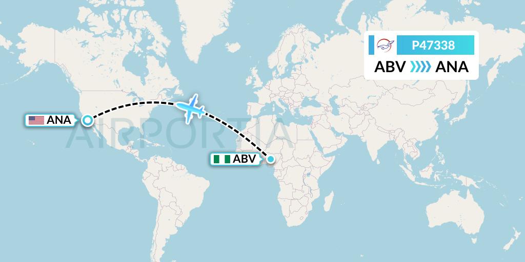 P47338 Air Peace Flight Map: Abuja to Anaheim