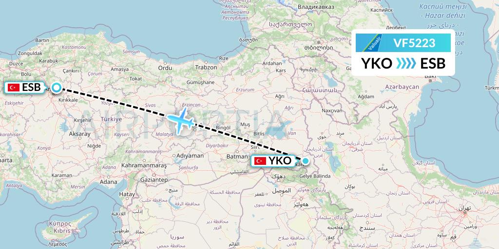 VF5223 ValuAir Flight Map: Sirnak to Ankara
