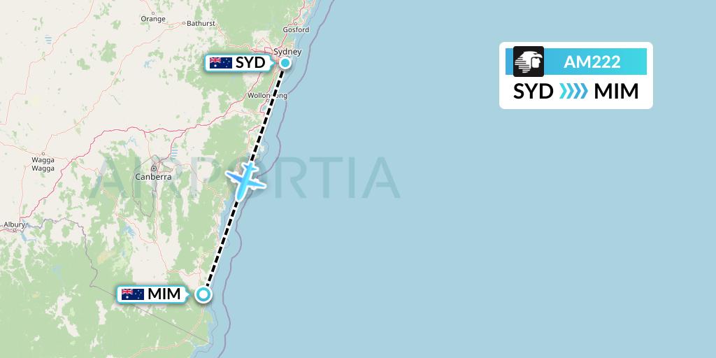 AM222 Aeromexico Flight Map: Sydney to Merimbula