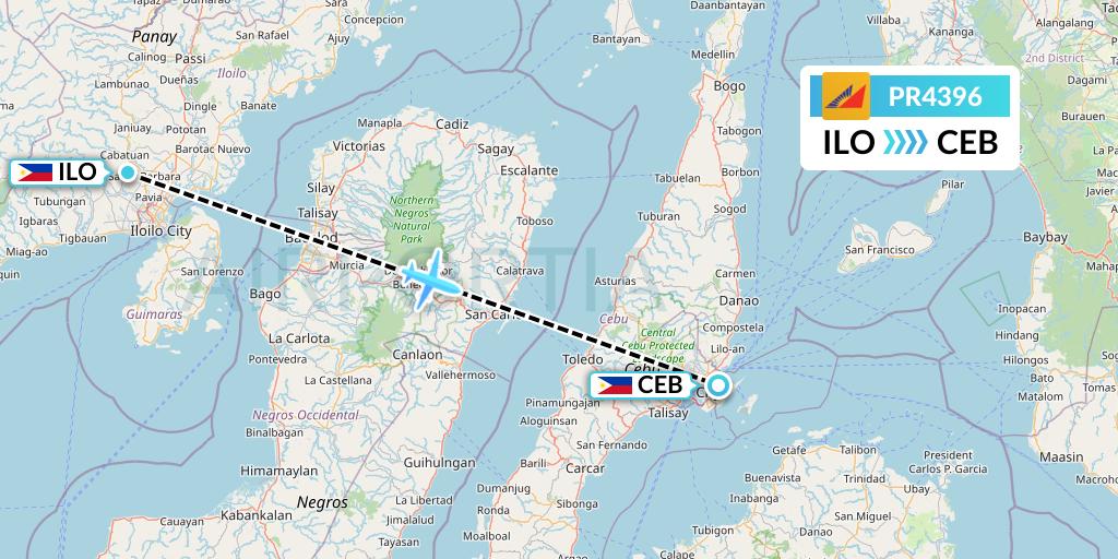 PR4396 Philippine Airlines Flight Map: Iloilo to Cebu