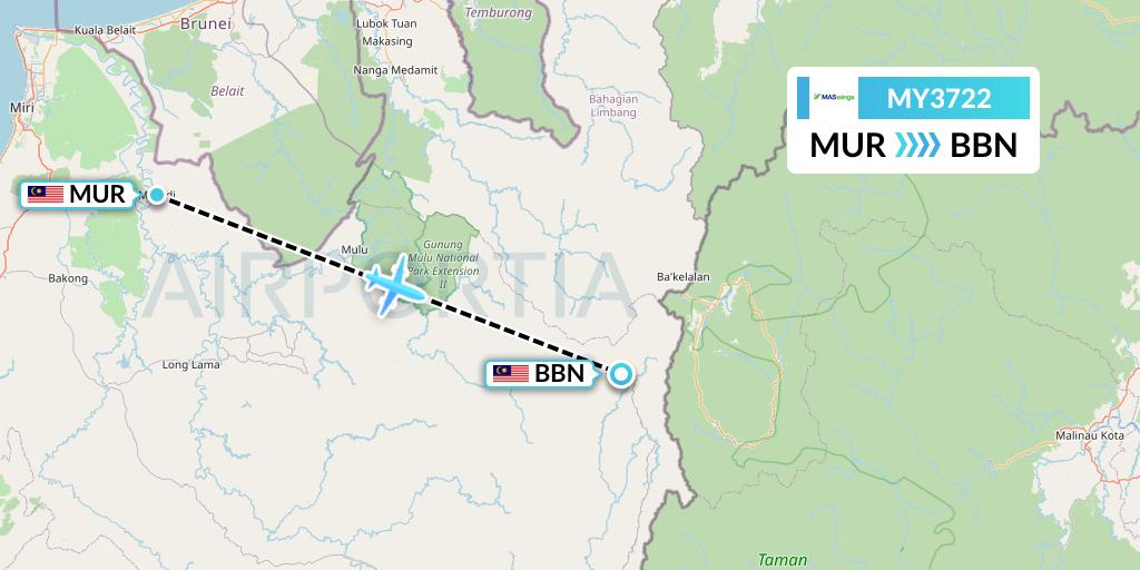 MY3722 MASwings Flight Map: Marudi to Bario