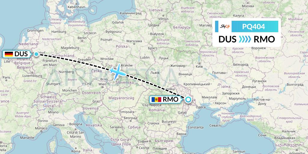 PQ404 SkyUp Airlines Flight Map: Dusseldorf to Chisinau