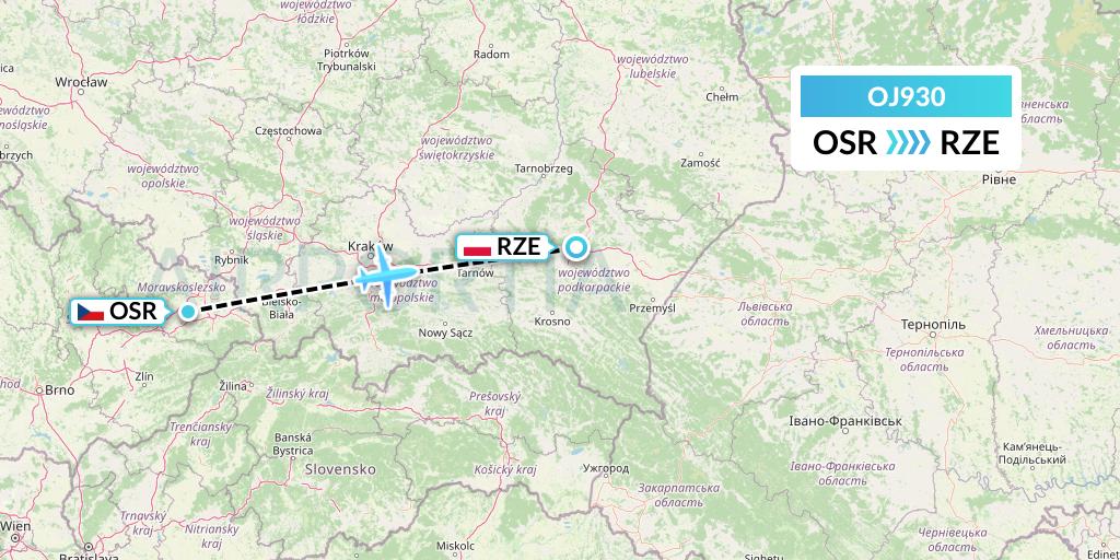 OJ930 NyxAir Flight Map: Ostrava to Rzeszow